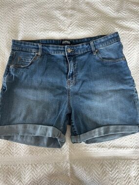 Buffalo David Bitton Women's Blue Roll-Cuff Denim Shorts Size 14